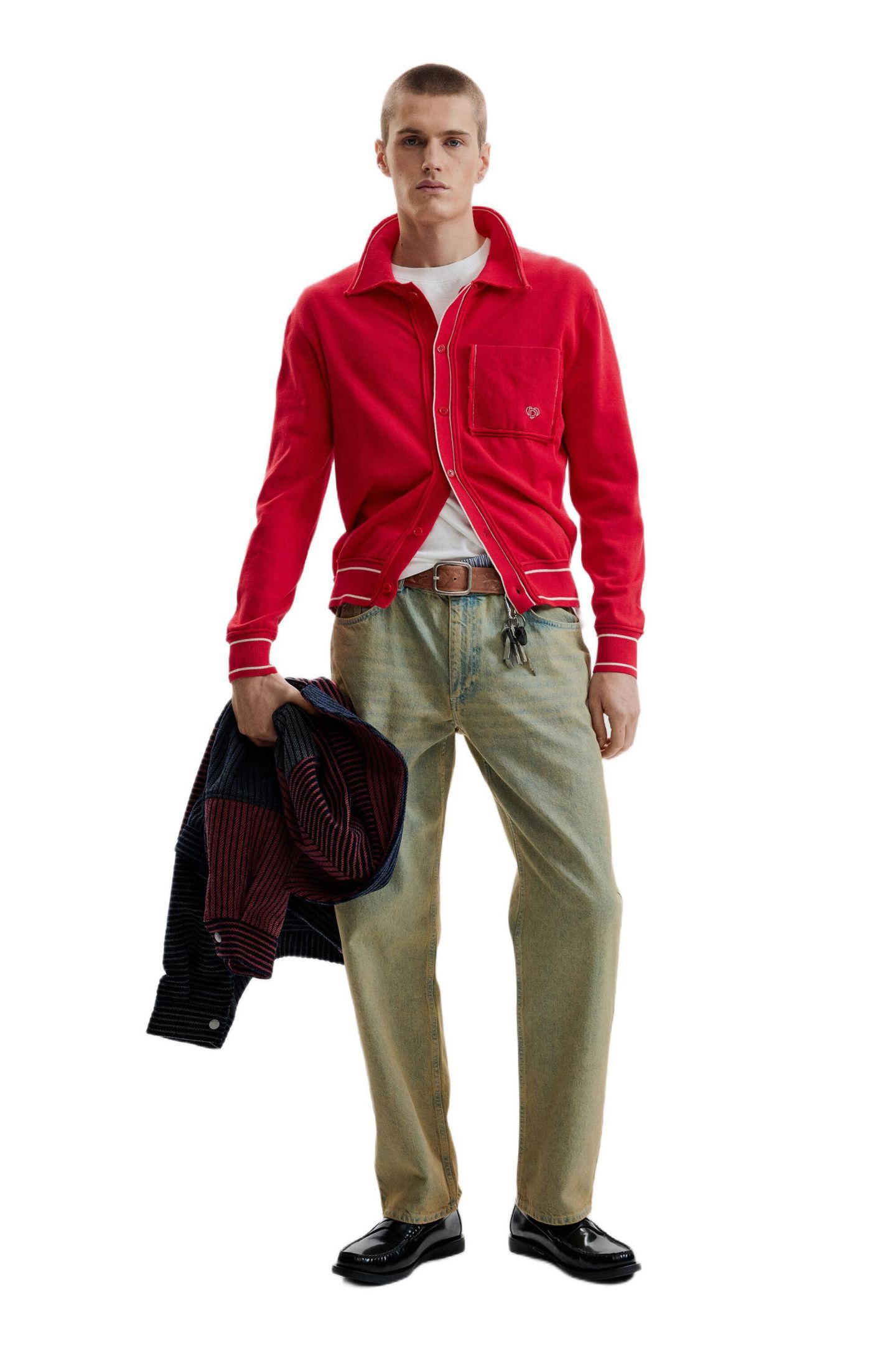 Мужской свитер Desigual Fine Sweater With Buttons, цвет: Красный — фото 2