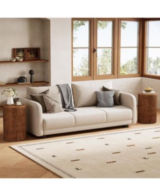 Solid Wood Round Side Table with Storage Set of 2, No-Assembly Fluted End Table with 4 Wheels, Wooden Nightstand