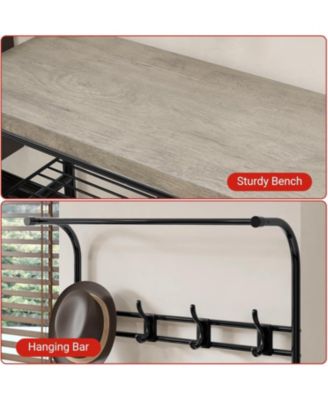 Entryway Hall Tree, 4-in-1 Freestanding Coat Rack with Shoe Storage Bench, 3-Tier Shelf, Hanging Rod, and 8 Adjustable Hooks for Entryway