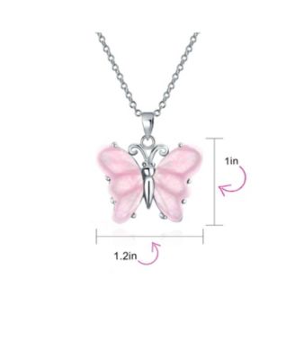 Light Pink Rose Quartz Garden Butterfly Pendant Necklace .925 Sterling Silver