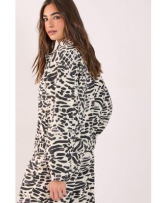 Women's Denim Animal Print Biker Jacket