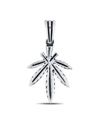 Retro Marijuana Leaf Pendant Necklace Oxidized .925 Sterling Silver