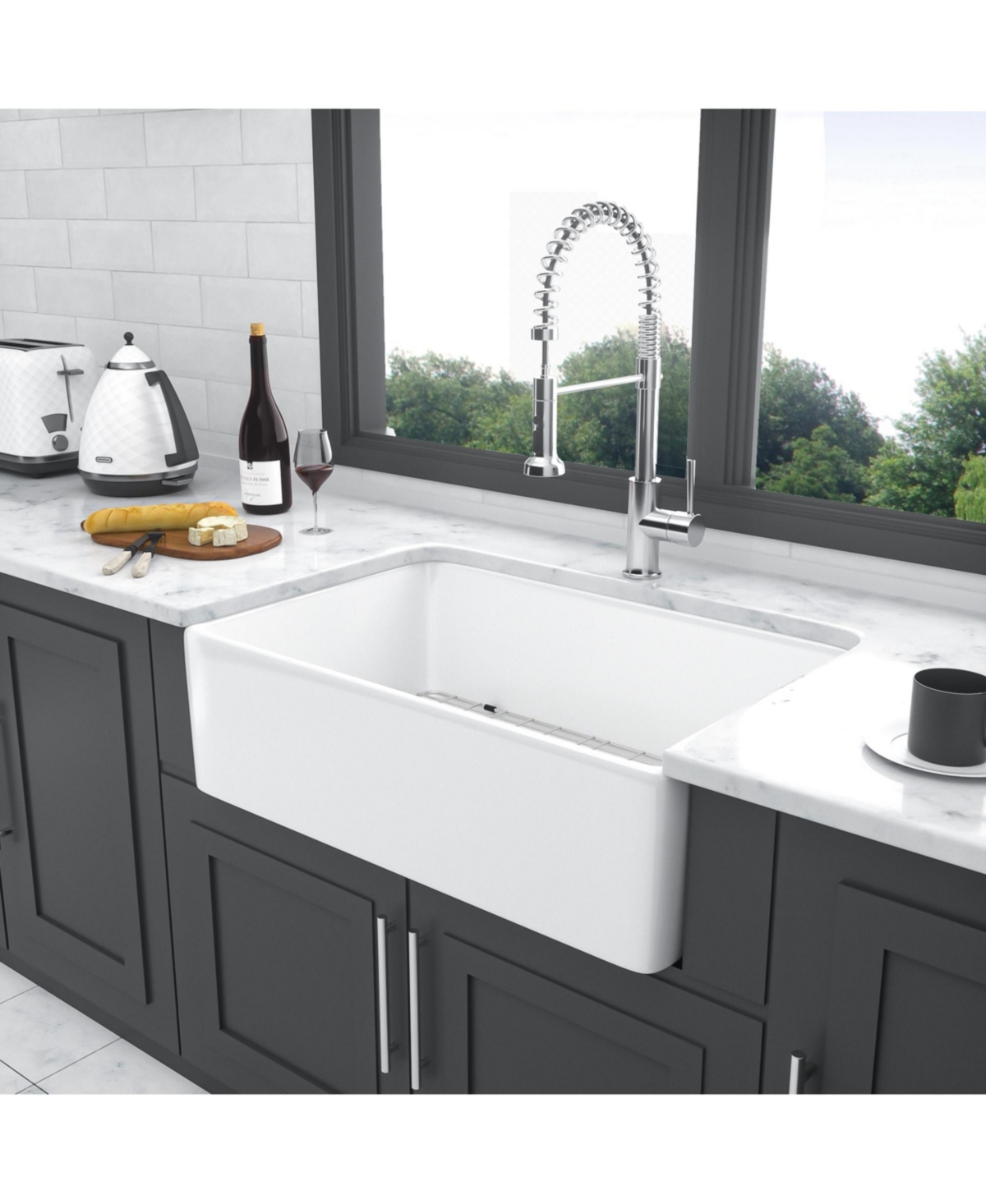 flynama Farmhouse Sink Ceramic Porcelain Reversible Apron Front Single Bowl