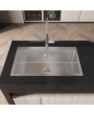 32x19inch Brushed Nickel Stainless Steel Kitchen Sink Overmount Single Bowl Handmade