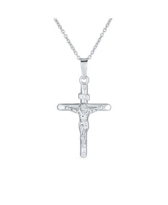 Religious INRI Jesus Crucifix Cross Necklace Pendant Sterling Silver 18 Inch