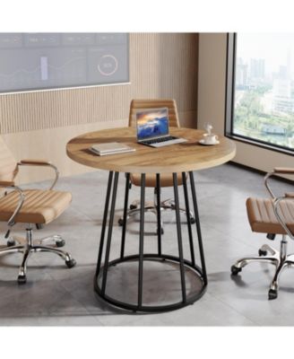 Industrial Round Dining Table, 31.5-Inch Wood Kitchen Table for 2-4 People, Small Circle Kitchen & Dining Room Furniture