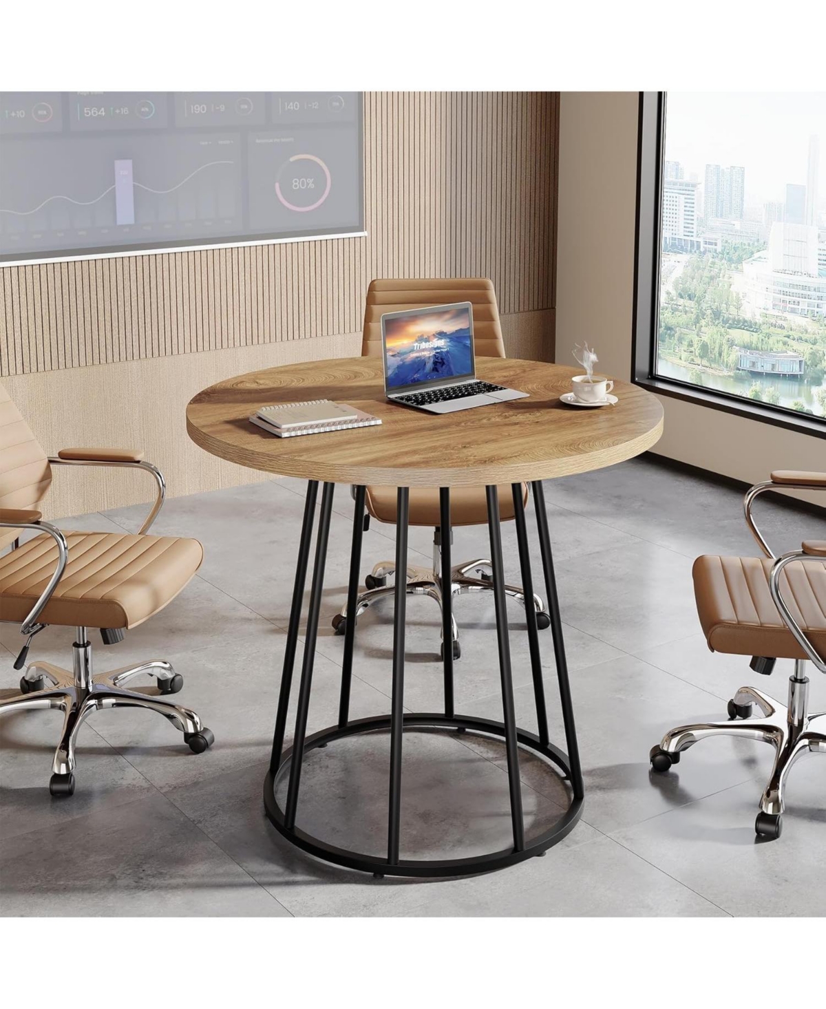 Tribesigns Industrial Round Dining Table, 31.5-Inch Wood Kitchen Table for 2-4 People, Small Circle Kitchen & Dining Room Furniture