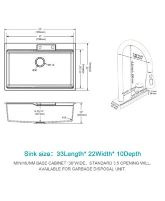 33x22x10inch White Composite Granite Quartz Drop In Single Bowl Workstation Waterfall Kitchen Sink with Pull Down Faucet