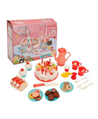 82-Piece Birthday Cake Playset for Kids with Light-Up Candle, Music & Cuttable Cake