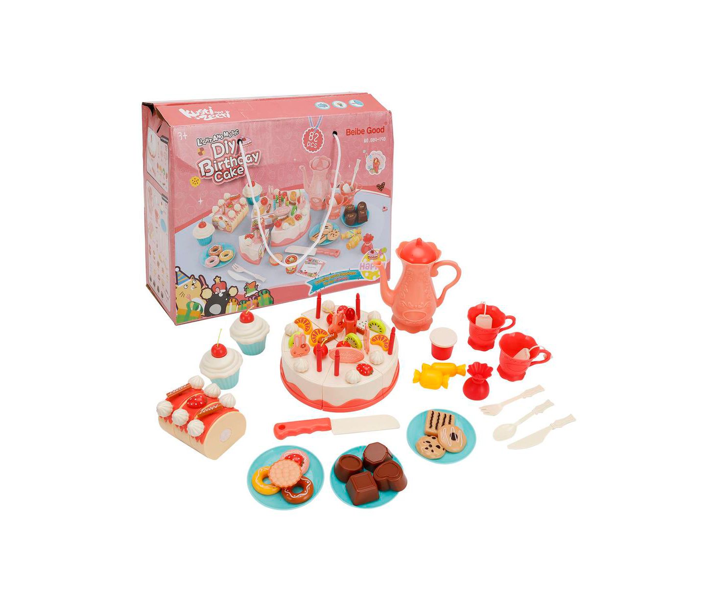Детский игровой набор Bruce & Shark Birthday Cake Light-Up Candle & Music 82-Piece Playset, Ages 3+ — фото 7