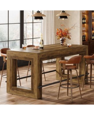 59-Inch Counter Height Bar Table, Wooden Pub Table with Metal Footrest for Kitchen & Dining