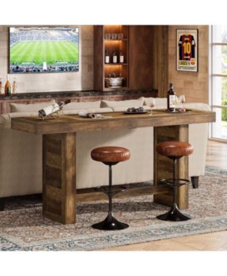 70.9-Inch Extra Long Bar Table, Farmhouse Bar Height Table with Footrest, Rectangular Counter Height Pub Table, Home Bar Unit
