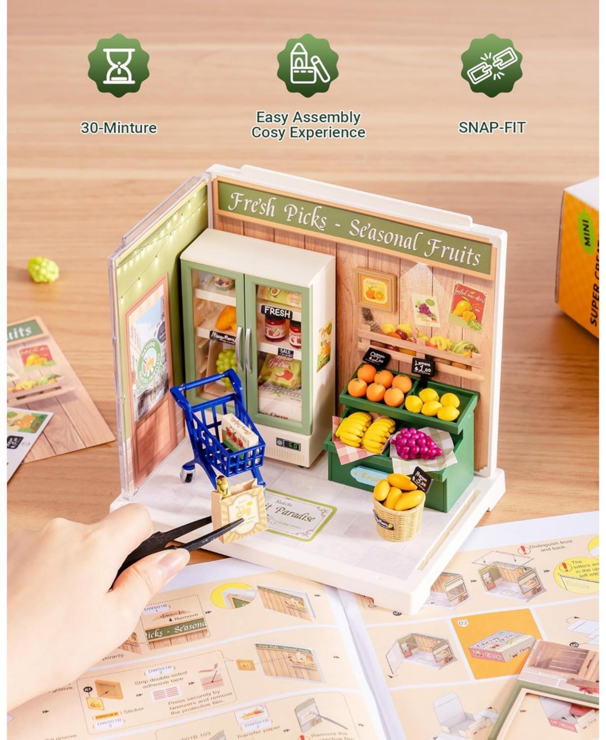 Robotime Diy Miniature House Kit, Mini Dollhouse Kit, Tiny House Kit for Adults, Wooden Furniture Kit, Christmas/Birthday Gifts for Family/Friends