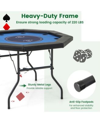 - 48 Inches Foldable Poker Table with Padded Rails and Cup Holders-Blue
