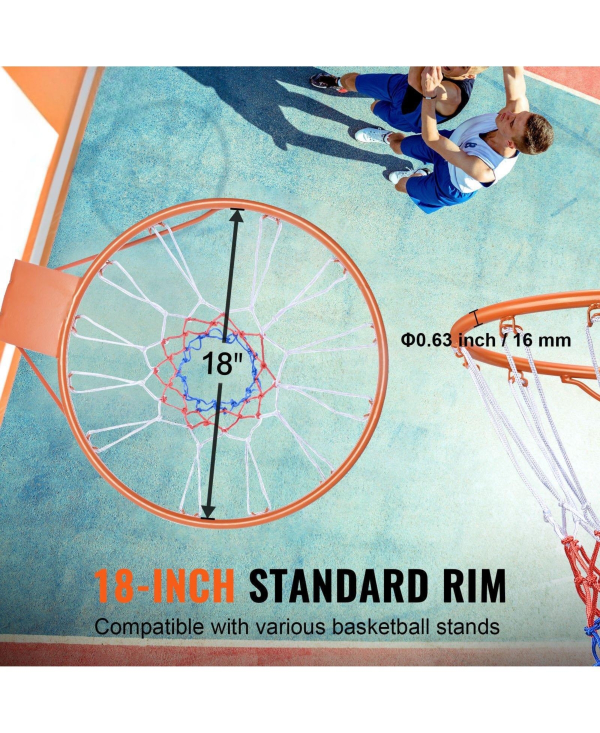 Mecale Basketball Rim Replacement, 18", Wall/Door Mount, Heavy-Duty Flex Rim w/ Net, Indoor/Outdoor