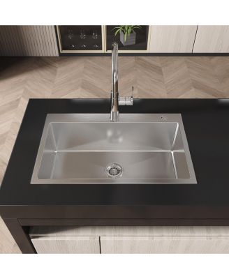 30x19inch Brushed Nickel Stainless Steel Kitchen Sink Single Bowl Overmount Handmade