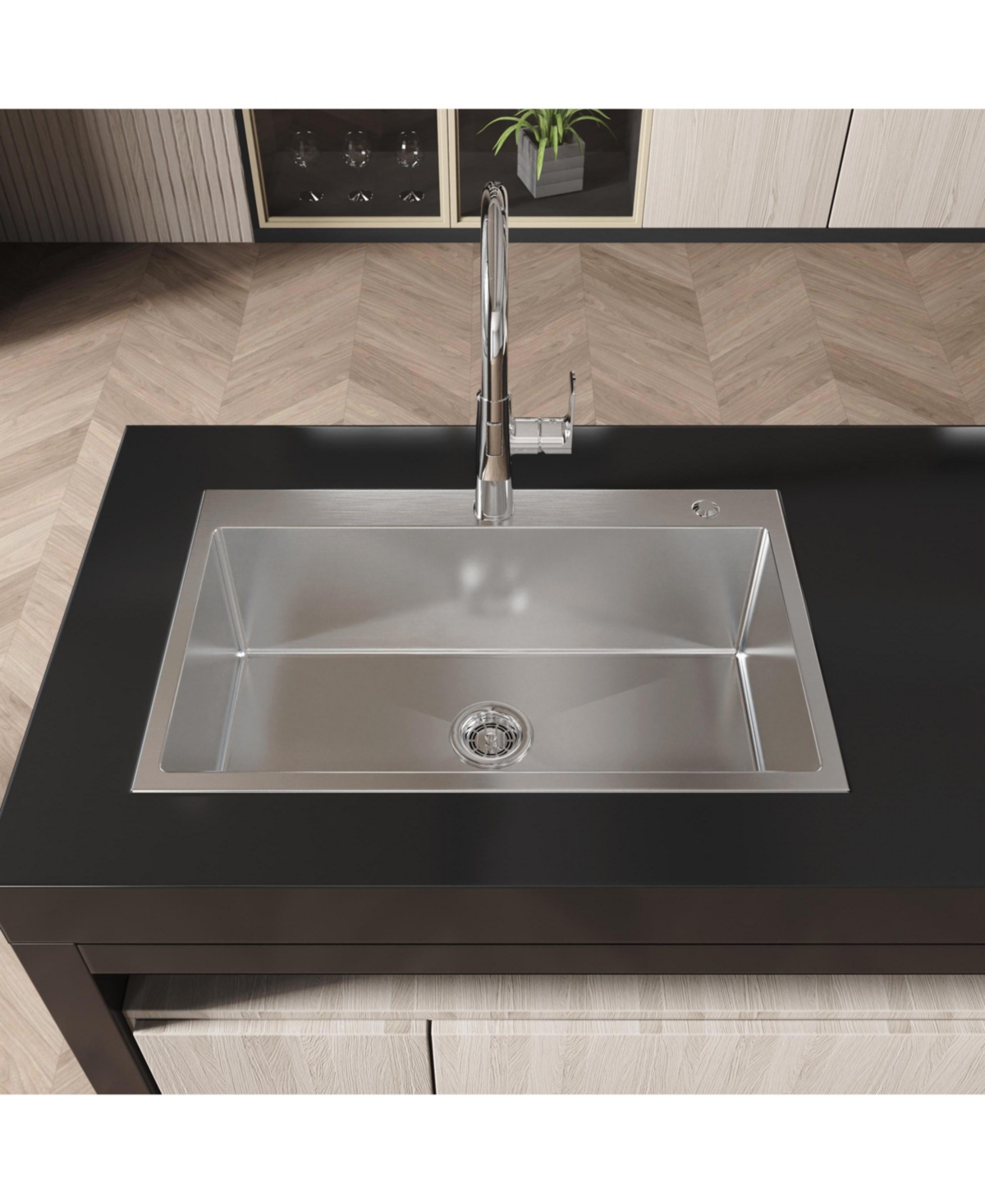 flynama 30x19inch Brushed Nickel Stainless Steel Kitchen Sink Single Bowl Overmount Handmade