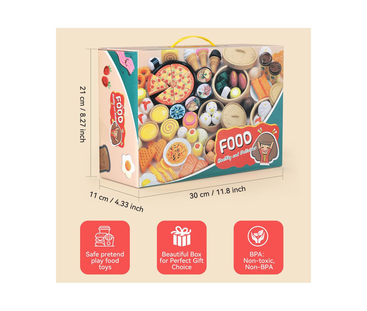 Детские игрушки Bruce & Shark 56-Piece Kids Pretend Diner Playset, Toy Food Set with Hamburger, Fries, Sandwich & Waffle, цвет: Жёлтый — фото 7