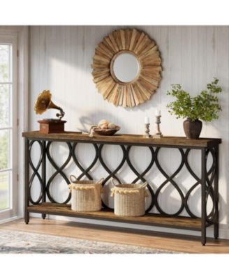 70.9" Long Console Table, 2-Tier Industrial Sofa Table Behind Couch, Narrow Entryway Accent Tables for Hallway, Foyer