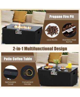 2-Piece Outdoor Rattan Fire Table with 32" Gas Firepit