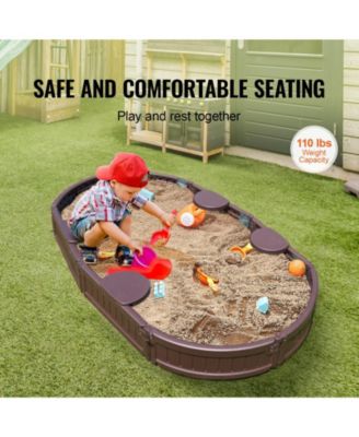 Sandbox with Cover,  Oval Sand Box, HDPE Sand Pit with 4 Corner Seating and Bottom Liner