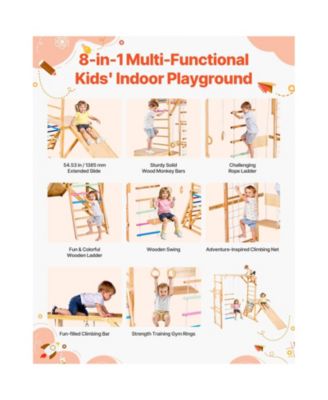 Indoor Playground Jungle Gym, 8-in-1 Wooden Indoor Playground Playset