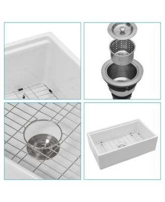 30x20x10inch White Farmhouse Sink Porcelain Ceramic Single Bowl Workstation Kitchen Sink