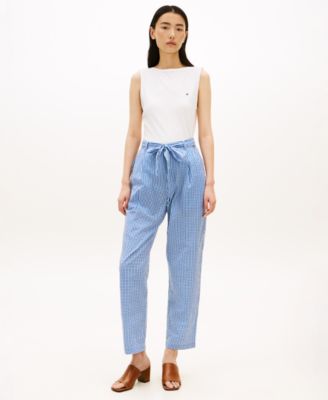 Women's Gingham Belted Tapered Pants