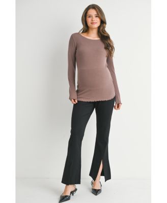 Women's Ribbed Long Sleeve Scoop Neck Maternity Top
