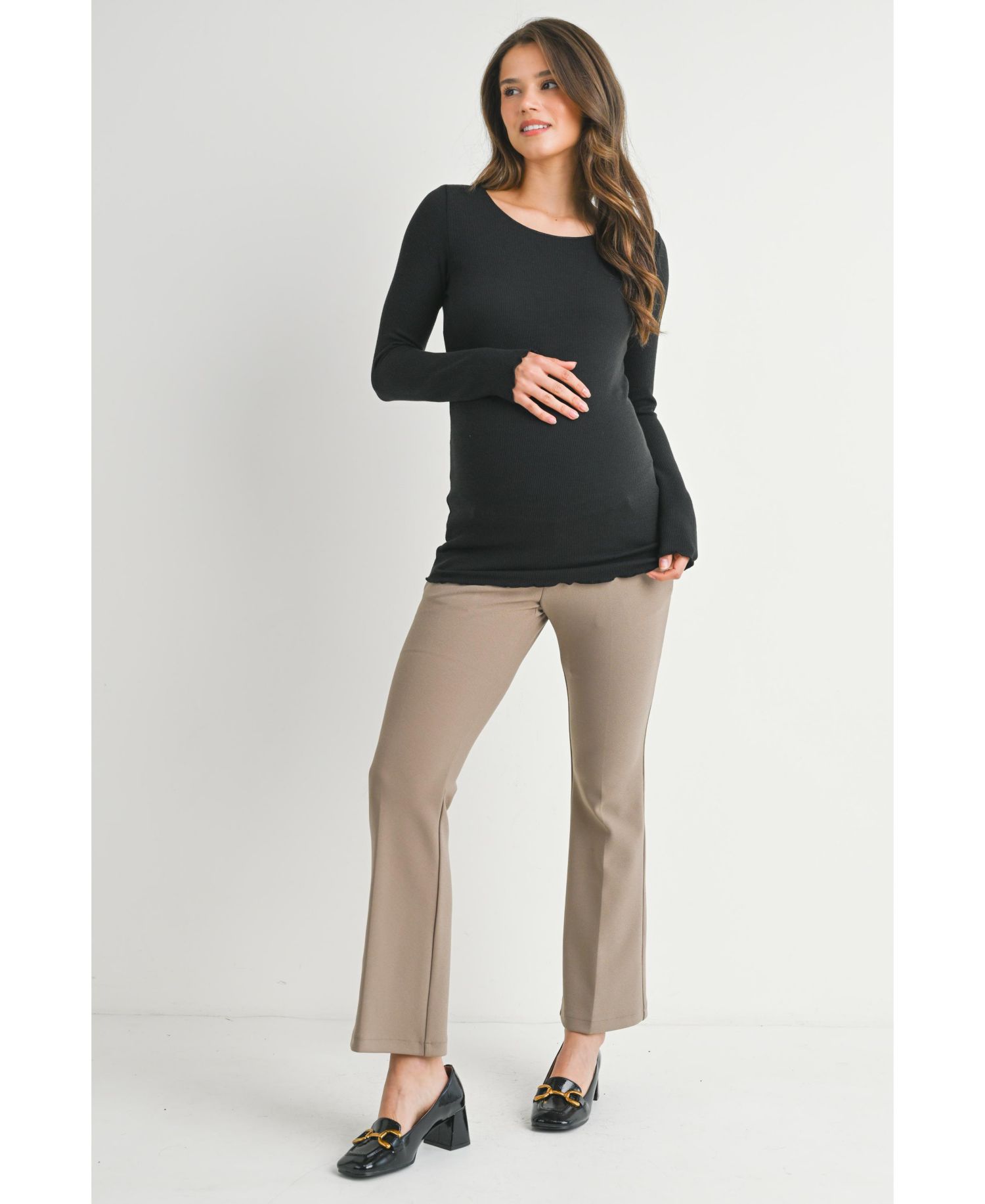 Women's Ribbed Long Sleeve Scoop Neck Maternity Top