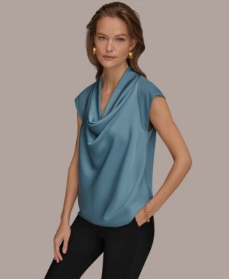 Women's Mixed Media Cowl Neck Top