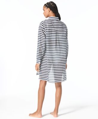 Michael Kors Women's Striped Cover-Up Swim Shirt