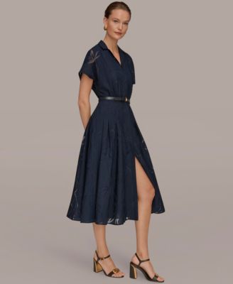 Women's Floral Belted Midi Shirt Dress