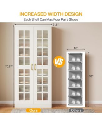 71-Inch Tall Shoe Cabinet with Doors Set of 2, 8-Tier Shoe Storage Cabinet with Adjustable Shelves, Modern Shoe Organizer Shoe Rack Cabinet