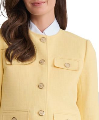 Women's Four Button Jewel Neck Tweed Jacket