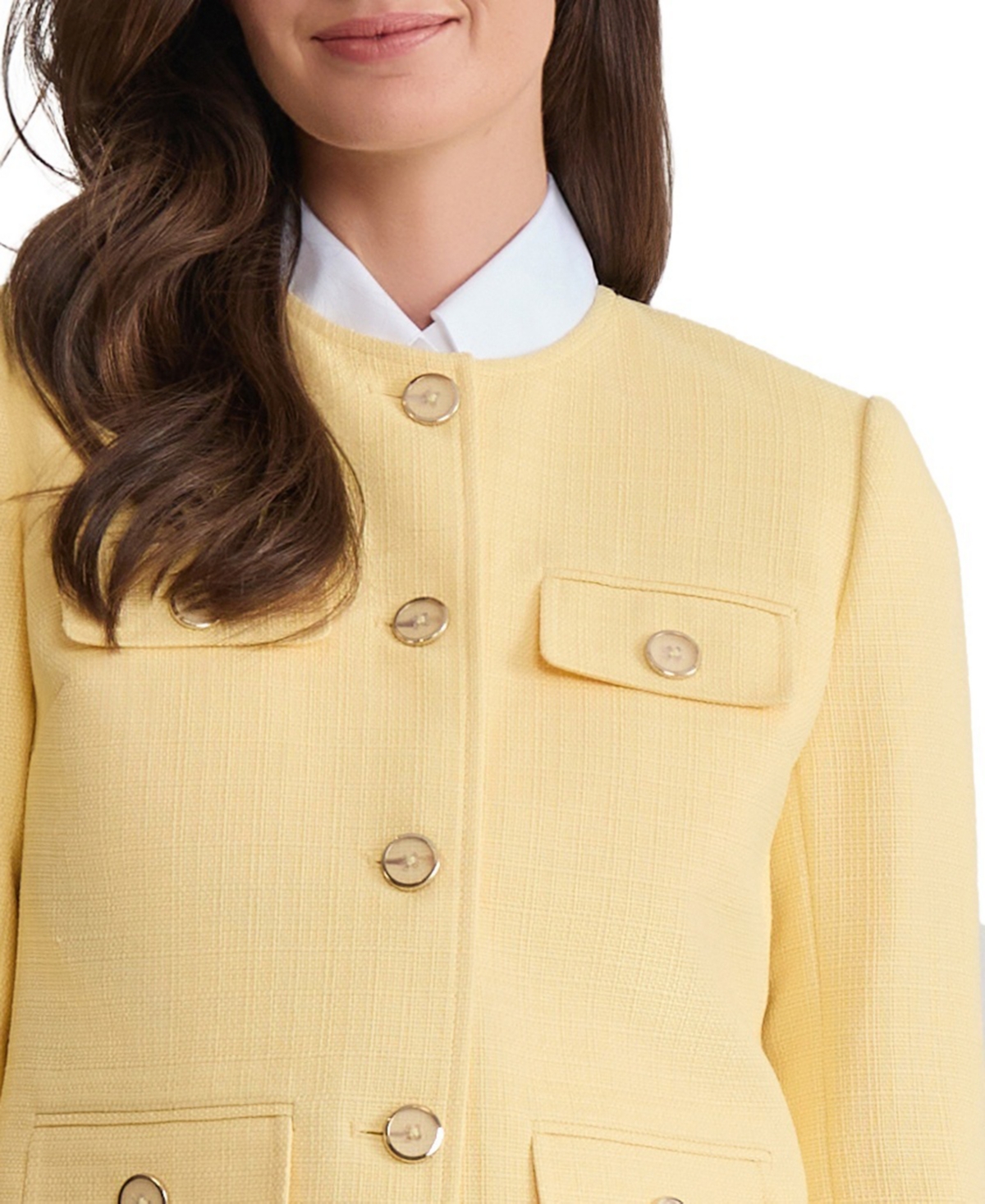Jones New York Women's Four Button Jewel Neck Tweed Jacket