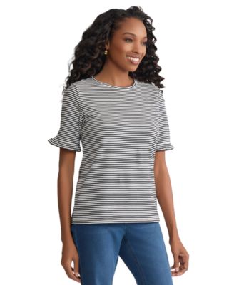 Women's Ruffle Elbow Sleeve Crew Neck Top