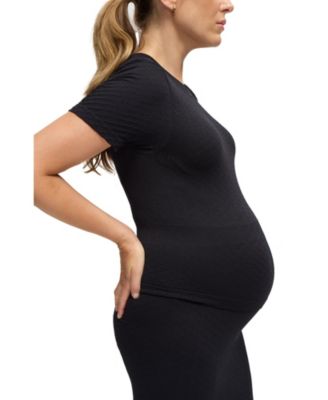 Maternity Ingrid + Isabel Seamless Rib Short Sleeve Top & Skirt Set.
