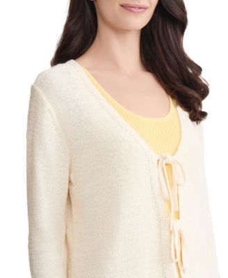 Women's Tie-Front 3/4-Length Sleeve Cardigan