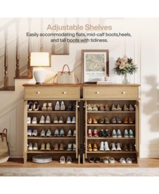 Shoe Cabinet with Doors, 6-Tier Shoe Rack with Drawer and Adjustable Shelves, 43.3" Tall Boho Farmhouse Shoe Storage Cabinet