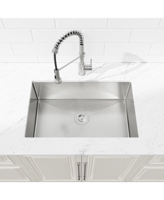 30inch Drop In Undermount Single Bowl Brushed Nickel 304 Stainless Steel Kitchen Sink LS SSBR05 with US Standard Drain and Hook