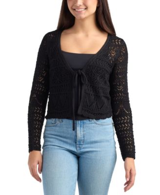 Juniors' Tie-Front Long-Sleeve Cardigan Sweater