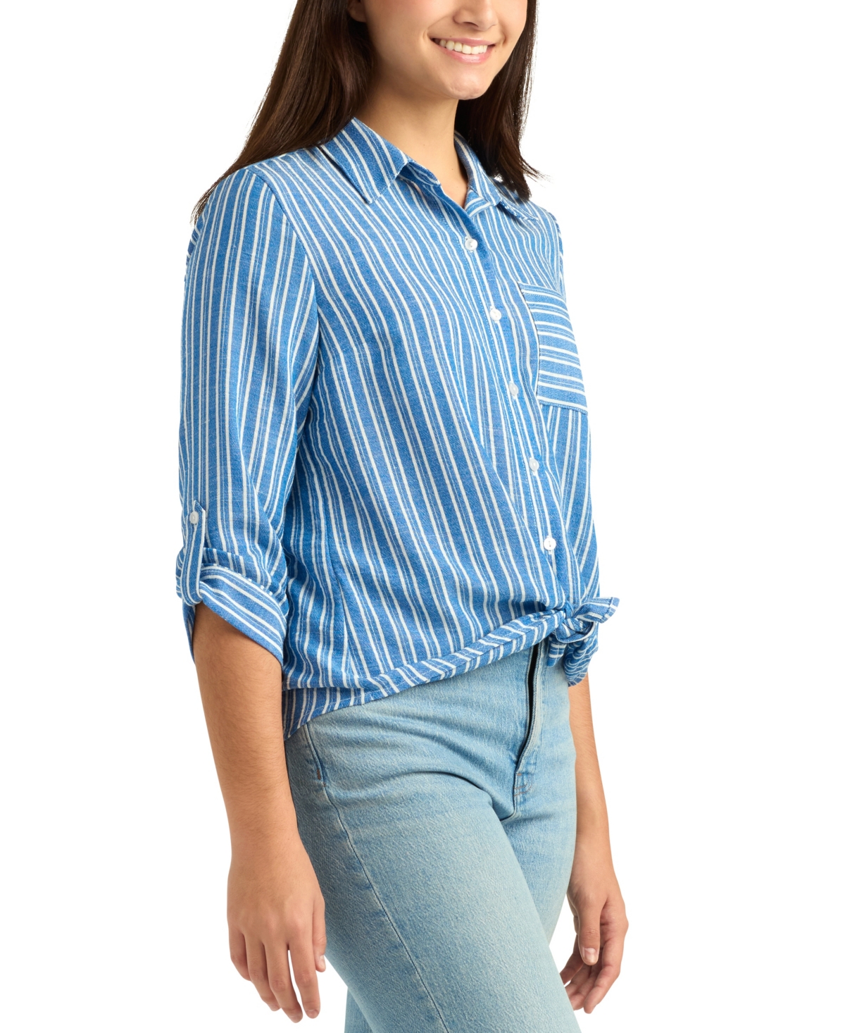 Bcx Juniors' Striped Collared Button-Up Shirt