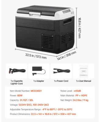 31.7QT/30L 12 Volt Car Refrigerator, Portable Electric Cooler, -4 68  Adjustable Temperature, 12/24V DC and 100-240V AC