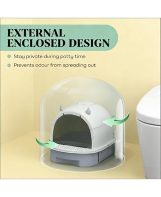 Easy to Clean Cat Litter Box in Grey and White