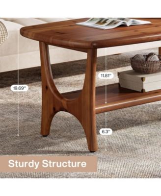 Solid Wood Coffee Table, 47.24” Mid-Century Modern Rectangle Living Room Table, 2-Tier Center Table for Living Room