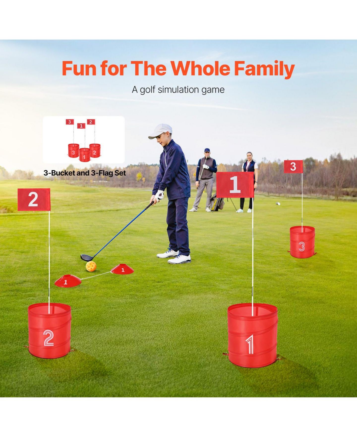 Детские игрушки HONGGE Portable Nine-Hole Golf Yard Game Set with Adjustable Tee Positions, Ages 6+, цвет: Красный — фото 4