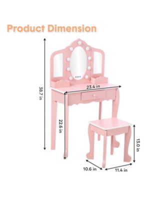 Toddler Vanity and Stool, Girls Vanity with 3 Mirror, Makeup Play Table for Girls 3