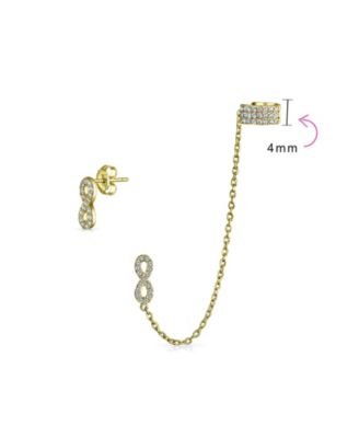 Cartilage Ear Cuff CZ Infinity Earring Stud Set 14K Gold Plated Sterling Silver
