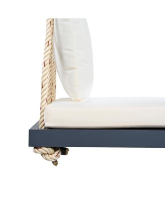 Patio Wooden Swing Chair, Hanging Porch Swing Bench with Cushion&Pillows, 10.8Ft Hemp Ropes for Garden,Backyard, Lawn,Gray